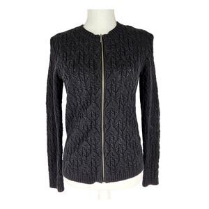 TALBOTS PETITES WOMEN'S KNIT BLACK ZIP UP SWEATER - SIZE SMALL PETITE